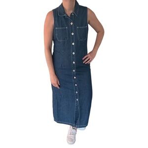 MeandYou Vintage Y2K 90s Denim Shirt Dress. Medium Wash. Maxi Sleeveless. M